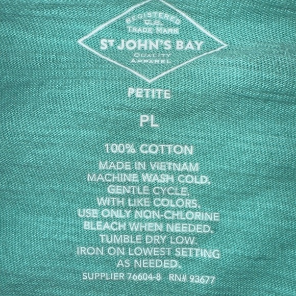 St. John’s Bay Petite Large Eyelet Sleeve Tee 100% Cotton Mint Green Lightweight - Picture 3 of 5